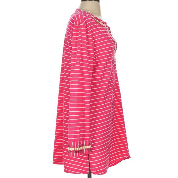 ST. JOHN Silk Blend Pink Striped Embellished Top Tunic Mini Dress Size Small EUC - Picture 3 of 6